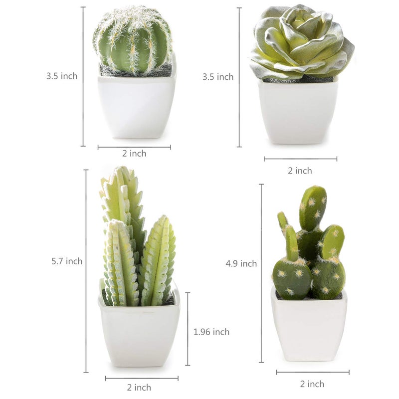 Nattol Artificial Mini Succulent & Cactus Plants in White Cube-Shaped Pots for Home Decor, Set of 4 - Image 5